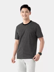 Áo Thun Nam Ngắn Tay 5S Fashion Dệt Kẻ Casual Fit ATS24001