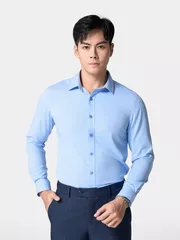 Áo Sơ Mi Nam Dài Tay Xanh 5S Fashion Phom Slimfit ASM24027