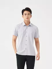 Áo Sơ Mi Nam Ngắn Tay 5S Fashion Ghi Kẻ Có Túi ASC24030