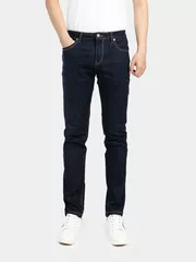 Quần Jean Nam 5S Fashion Màu Xanh Đen Trơn Phom Slimfit QBD22002