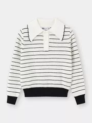 Áo Len Bé Gái 5S Fashion Cổ Bẻ Phối Kẻ Ngang G0ALE25003