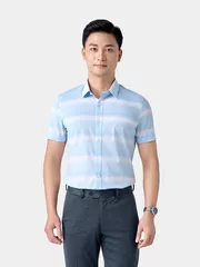 Áo Sơ Mi Nam Ngắn Tay 5S Fashion Dệt Hiệu Ứng Slimfit ASC24026
