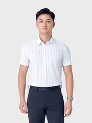 Áo Sơ Mi Nam Ngắn Tay 5S Fashion Trắng Kẻ Dọc ASC24020
