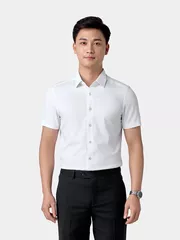 Áo Sơ Mi Nam Ngắn Tay 5S Fashion Trắng Dệt Jacquard ASC24075