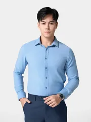 Áo Sơ Mi Nam Dài Tay Màu Xanh 5S Fashion Slimfit ASM24035