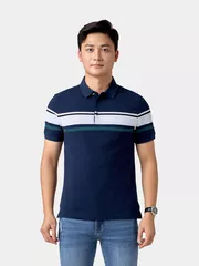 Áo Polo Nam 5S Fashion Can Phối Kẻ Ngang Phom Slimfit APC24054