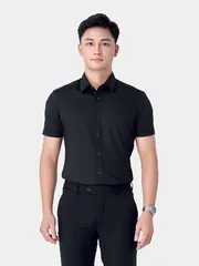 Áo Sơ Mi Nam Ngắn Tay 5S Fashion Màu Đen ASC24006