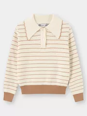 Áo Len Bé Gái 5S Fashion Cổ Bẻ Phối Kẻ Ngang G0ALE25003