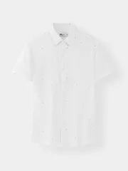 Áo Sơ Mi Nam Ngắn Tay 5S Fashion Họa Tiết Màu Trắng Slimfit ASC25034