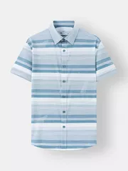 Áo Sơ Mi Nam Ngắn Tay 5S Fashion Xanh Cổ Vịt Kẻ ASC24069