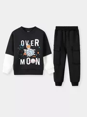 Bộ Nỉ Bé Trai Cổ Tròn 5S Fashion Tay Layer In Nổi Bật BBNI25006