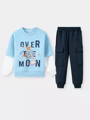 Bộ Nỉ Bé Trai Cổ Tròn 5S Fashion Tay Layer In Nổi Bật BBNI25006