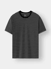 Áo Thun Nam Ngắn Tay 5S Fashion Dệt Kẻ Casual Fit ATS24001