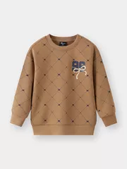 Áo Nỉ Bé Gái 5S Fashion Họa Tiết Monogram Phom Regular GBANI25004