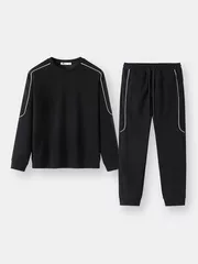 Bộ Nỉ Nam Cổ Tròn 5S Fashion Phối Line Khỏe Khoắn Slimfit BNI24020