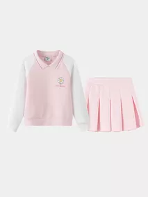 Bộ Nỉ Bé Gái Phối Chân Váy 5S Fashion Cổ Polo Dễ Thương GBNCV25002