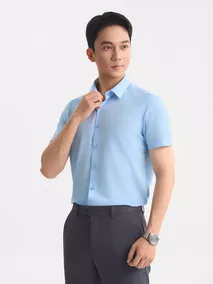 Áo Sơ Mi Nam Ngắn Tay 5S Fashion Dệt Kẻ Ngang Slimfit ASC25061