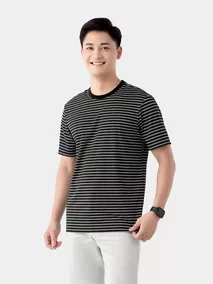 Áo Thun Nam Ngắn Tay 5S Fashion Dệt Kẻ Casual Fit ATS24001