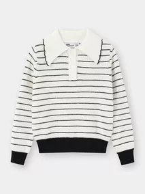 Áo Len Bé Gái 5S Fashion Cổ Bẻ Phối Kẻ Ngang G0ALE25003