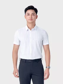 Áo Sơ Mi Nam Ngắn Tay 5S Fashion Trắng Kẻ Dọc ASC24020