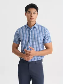 Áo Sơ Mi Nam Ngắn Tay 5S Fashion Kẻ Ô Phối Màu Phom Smarfit ASC25013