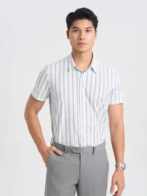 Áo Sơ Mi Nam Dệt Kim Vải Co Giãn 5S Fashion Kẻ Sọc ASC25024