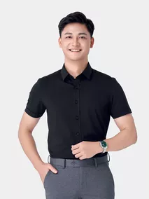 Áo Sơ Mi Nam Ngắn Tay 5S Fashion Màu Đen ASC24045