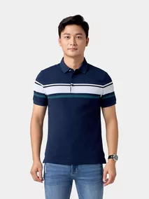 Áo Polo Nam 5S Fashion Can Phối Kẻ Ngang Phom Slimfit APC24054