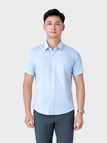 Áo Sơ Mi Nam Ngắn Tay 5S Fashion Xanh Da Trời ASC24011 