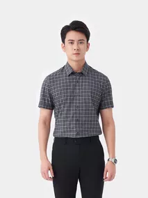 Áo Sơ Mi Ngắn Tay Nam 5S Fashion Ghi Kẻ Trắng ASC24066