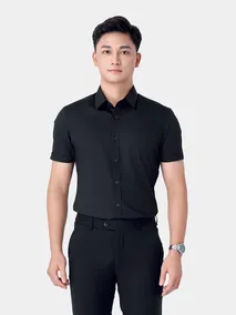 Áo Sơ Mi Nam Ngắn Tay 5S Fashion Màu Đen ASC24006