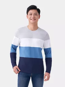 Áo Thun Nam Dài Tay 5S Fashion Sọc Ngang Form Regular Fit ATO23003