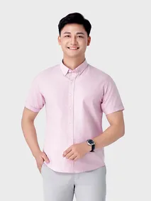 Áo Sơ Mi Nam Ngắn Tay 5S Fashion Màu Hồng Casual ASC24009