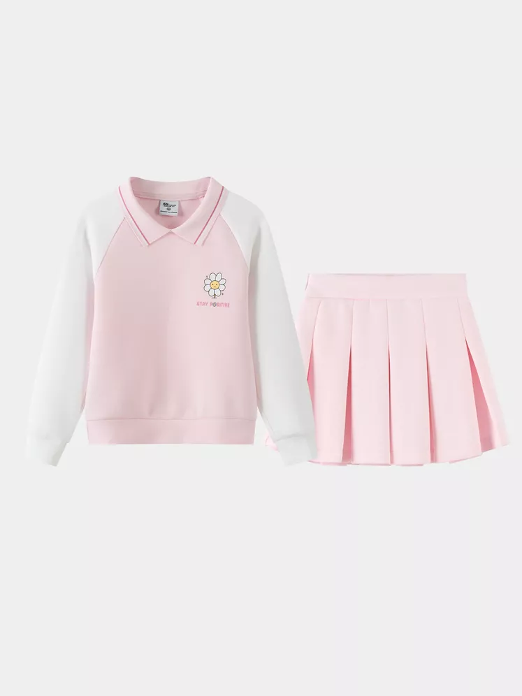 Bộ Nỉ Bé Gái Phối Chân Váy 5S Fashion Cổ Polo Dễ Thương GBNCV25002