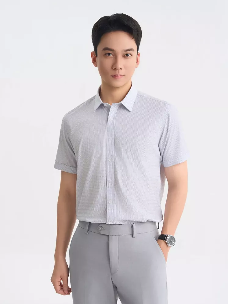 Áo Sơ Mi Nam Ngắn Tay 5S Fashion Casual Kẻ Sọc ASC25010