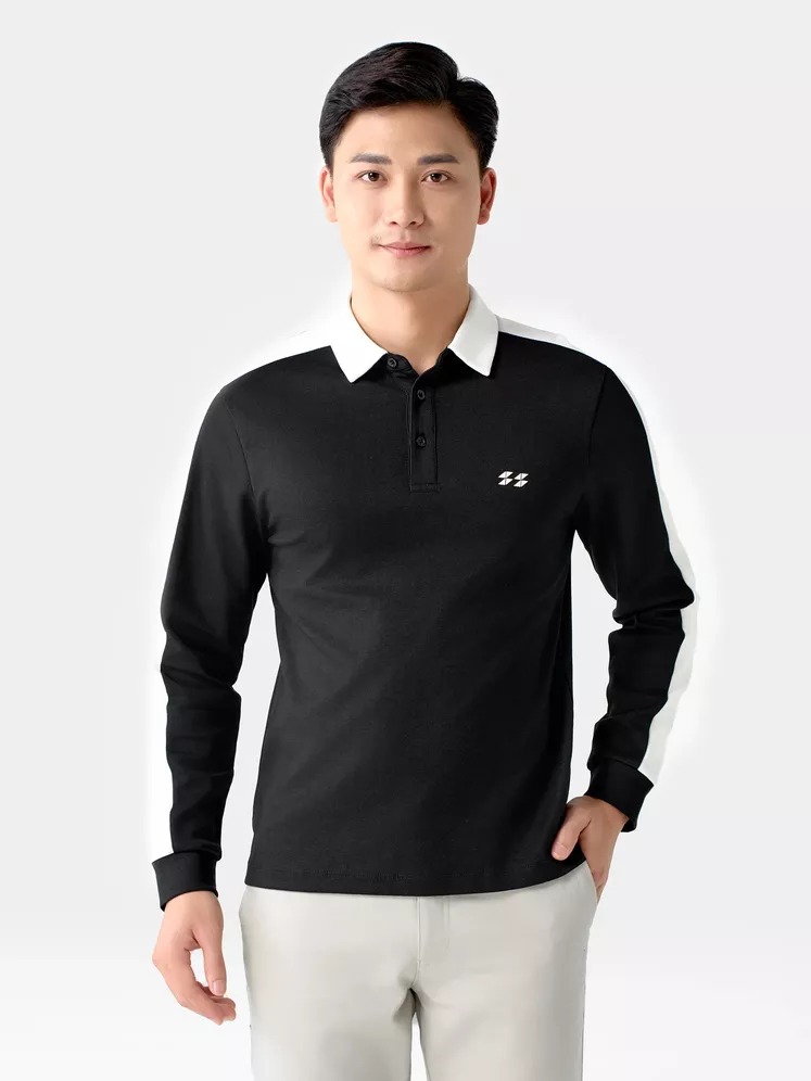 Áo Polo Nam Cotton Dài Tay Can Phối 5S Fashion Phom Slimfit APD24002