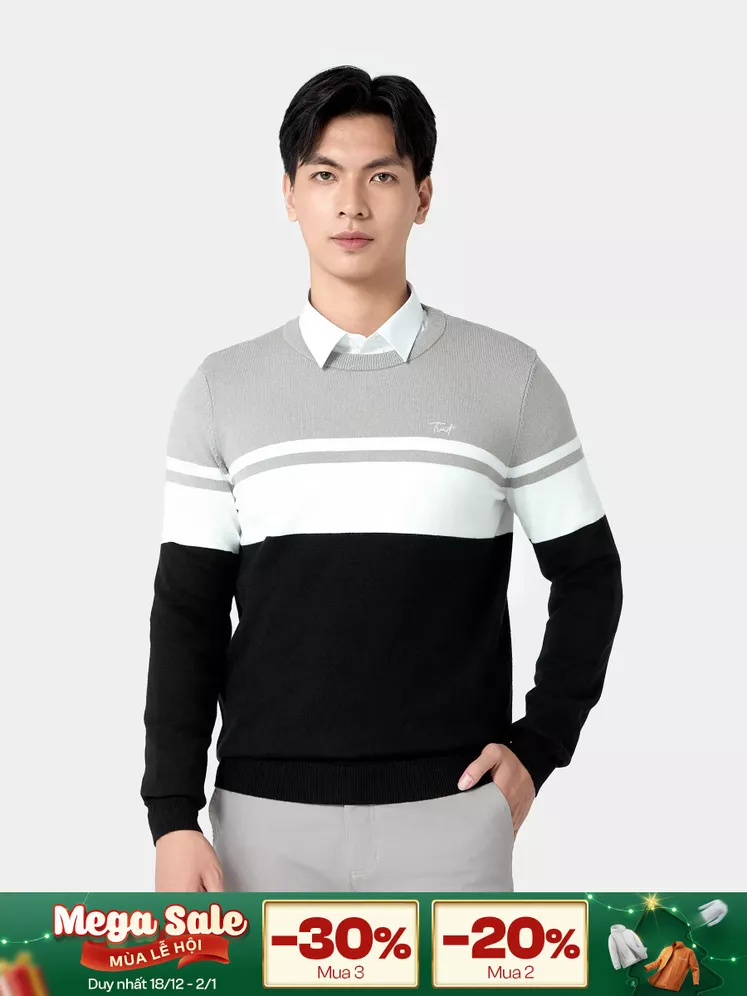 Áo Len Nam Cổ Tròn 5S Fashion Dệt Kẻ Slimfit ALE24006