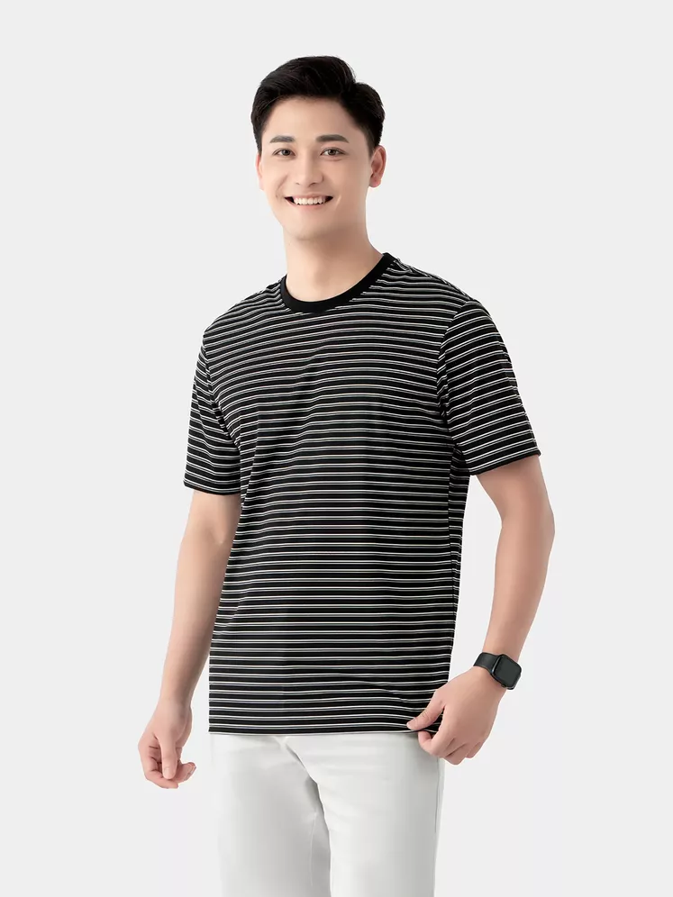 Áo Thun Nam Ngắn Tay 5S Fashion Dệt Kẻ Casual Fit ATS24001