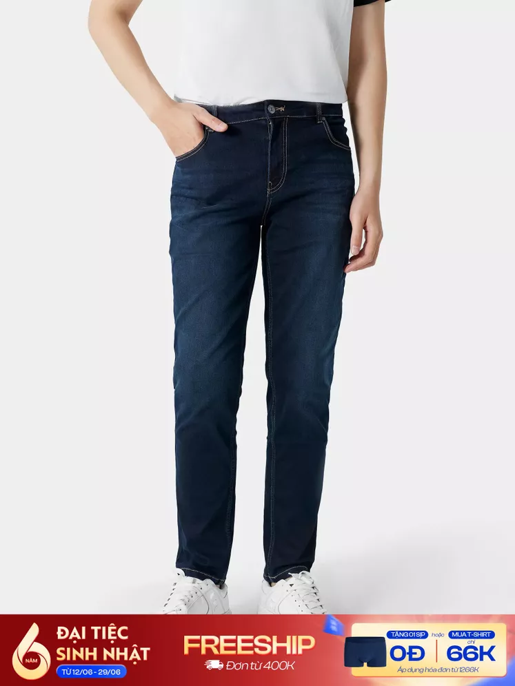 Quần Jean Nam Trơn 5S Fashion Vải Recycled Phom Slimfit QBD23003