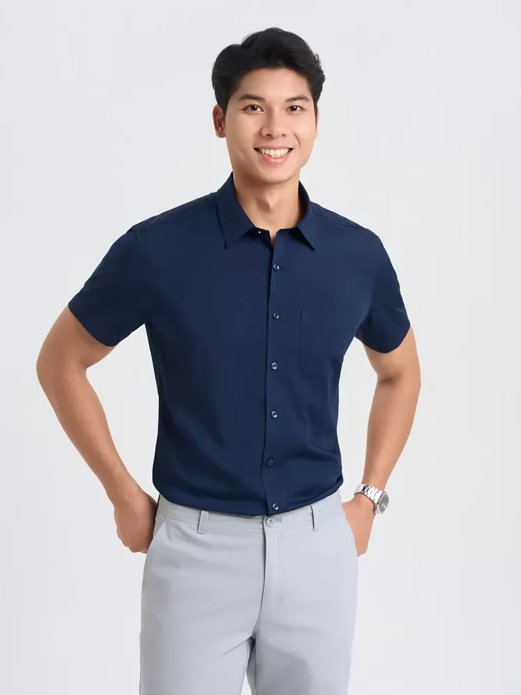 Áo Sơ Mi Nam Ngắn Tay 5S Fashion Trơn Smart Fit ASC25032