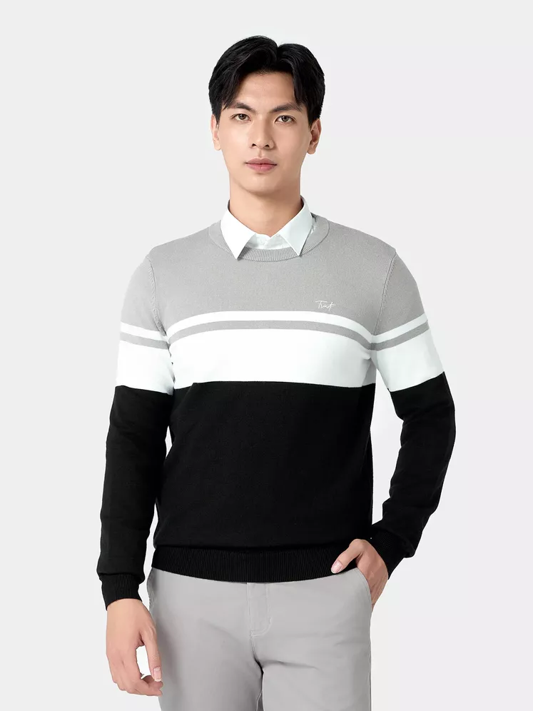 Áo Len Nam Cổ Tròn 5S Fashion Dệt Kẻ Slimfit ALE24006