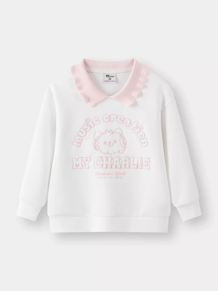 Áo Nỉ Bé Gái Cổ Bẻ 5S Fashion Thêu Dễ Thương G0ANI25003