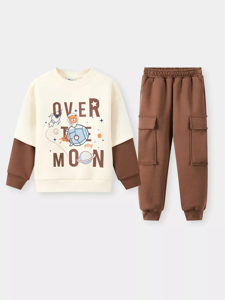 Bộ Nỉ Bé Trai Cổ Tròn 5S Fashion Tay Layer In Nổi Bật BBNI25006