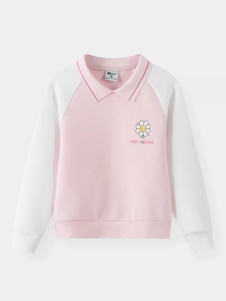 Áo Polo Bé Gái Chất Nỉ 5S Fashion Tay Raglan In Dễ Thương GBANI25002