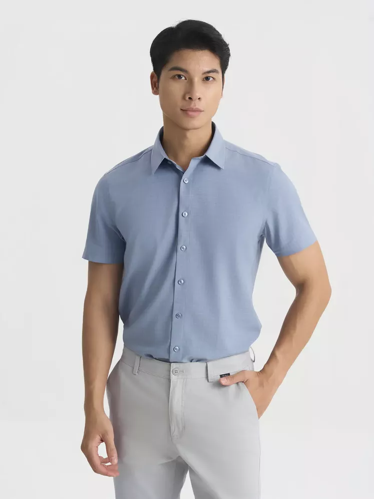 Áo Sơ Mi Nam 5S Fashion Dệt Hiệu Ứng Basic Phom Smart fit ASC25031