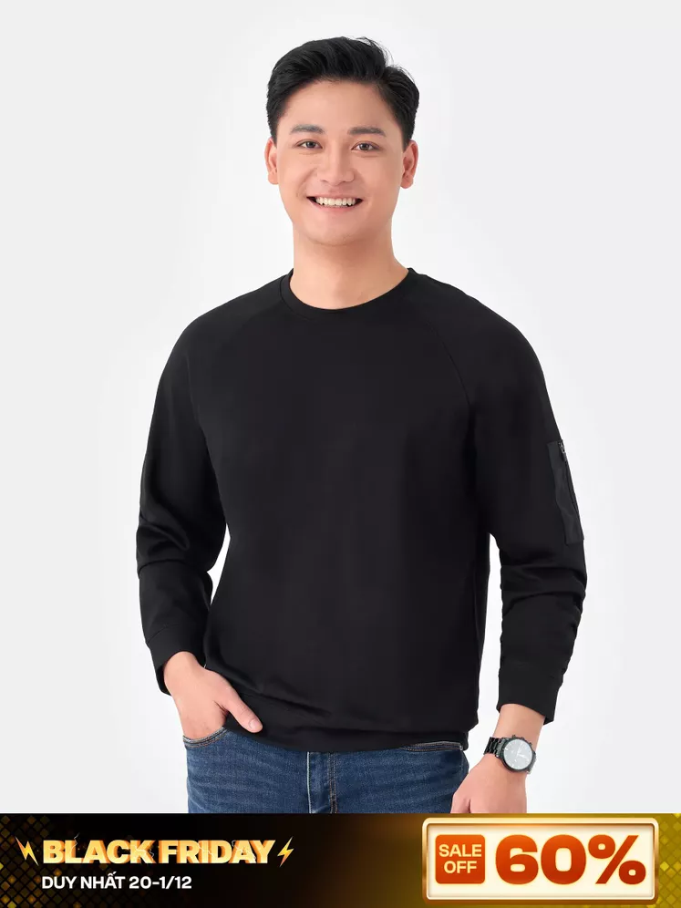 Áo Nỉ Cổ Tròn Tay Raglan Phối Túi Khóa 5S Fashion Regularfit ANO23002