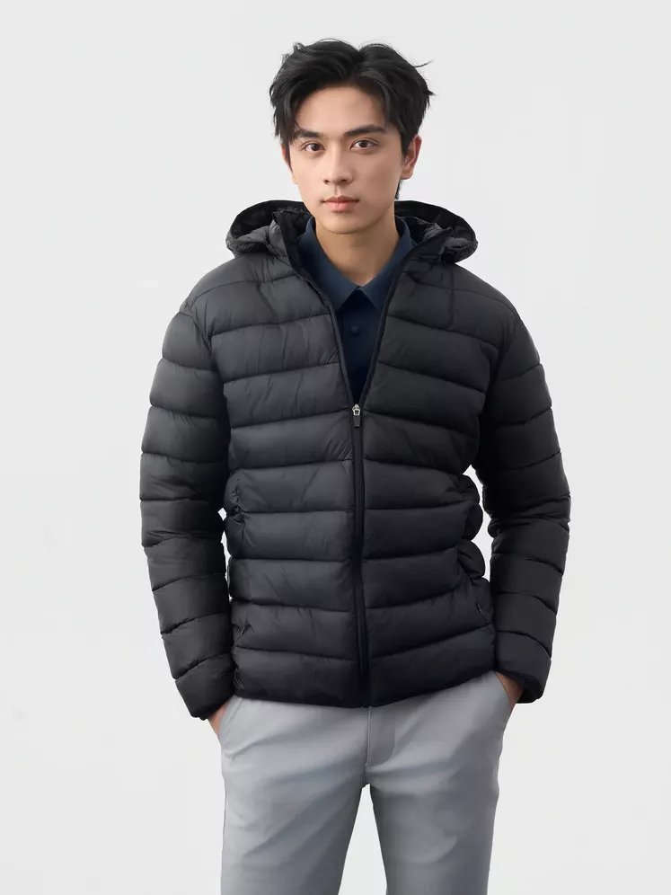 Áo Khoác Phao Nam Siêu Nhẹ Air-PUFFER HEATLOCK 5S FASHION Mũ Tháo Rời M0APH25011