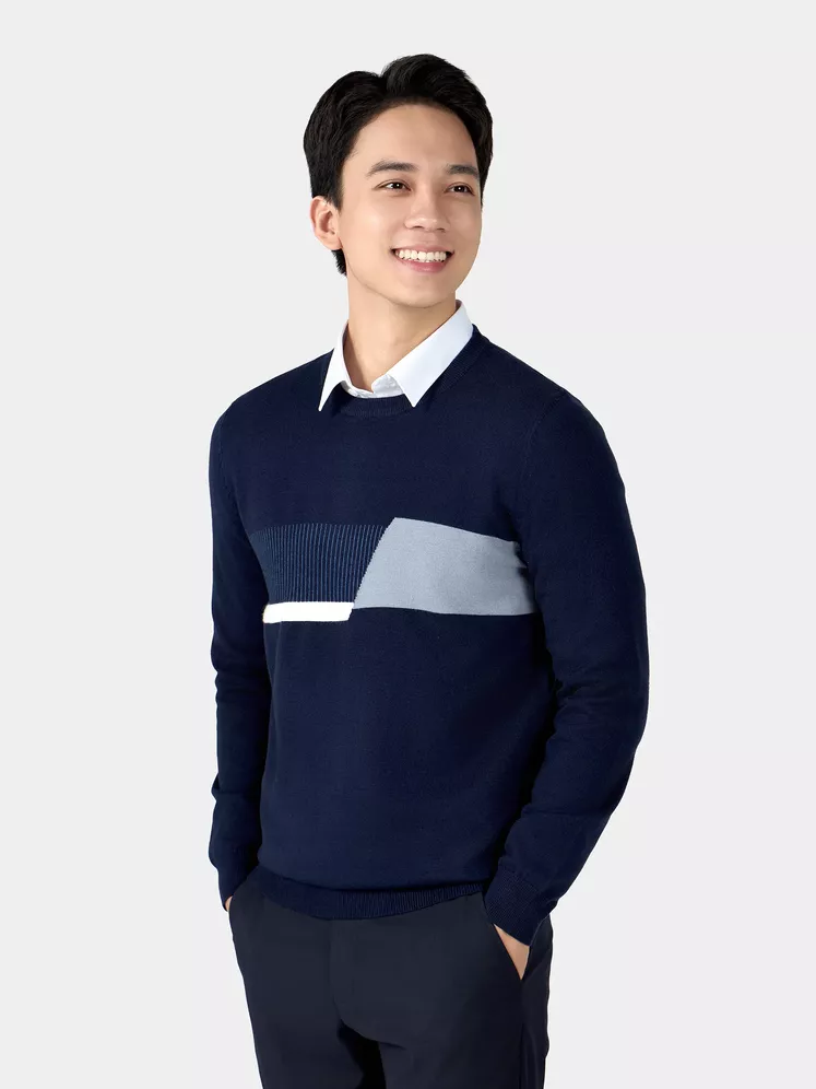 Áo Len Nam 5S Fashion Dệt Họa Tiết Slimfit ALE24010