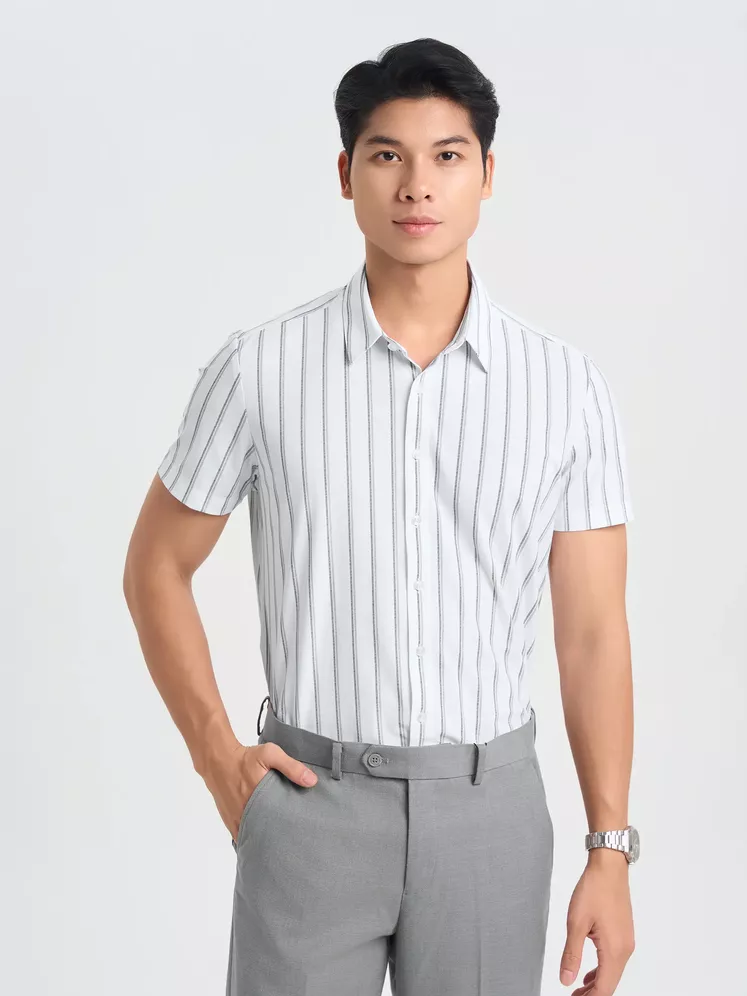 Áo Sơ Mi Nam Dệt Kim Vải Co Giãn 5S Fashion Kẻ Sọc ASC25024