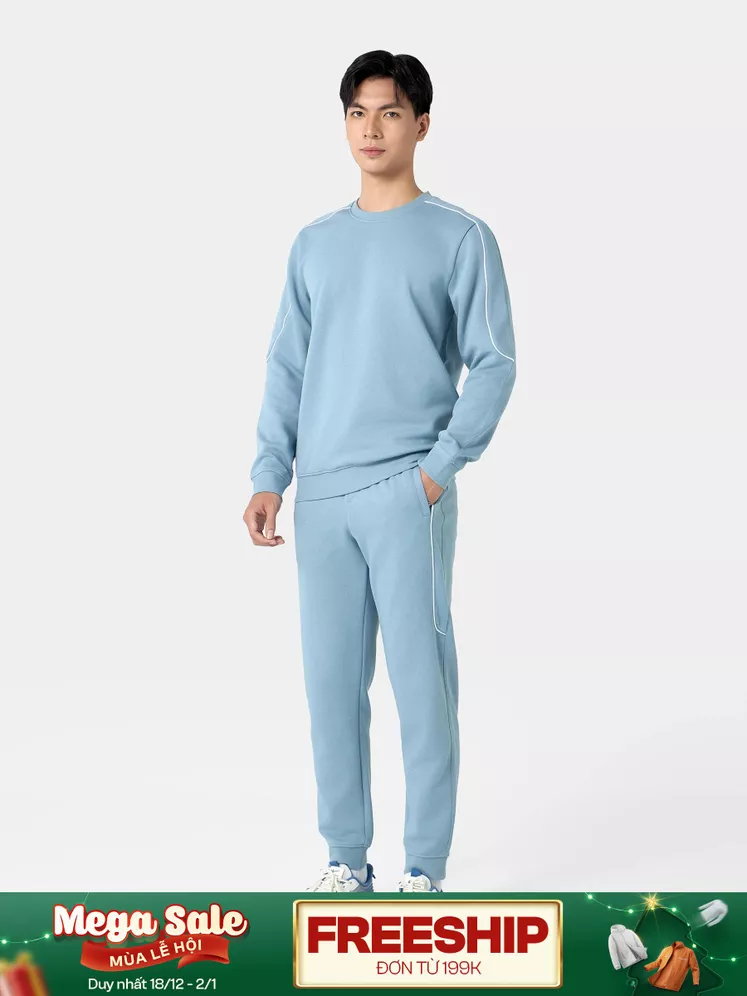 Bộ Nỉ Nam Cổ Tròn 5S Fashion Phối Line Khỏe Khoắn Slimfit BNI24020